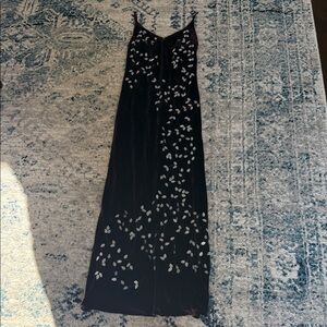 Chic Brown Full Length Dress with White Floral Design 100% Silk